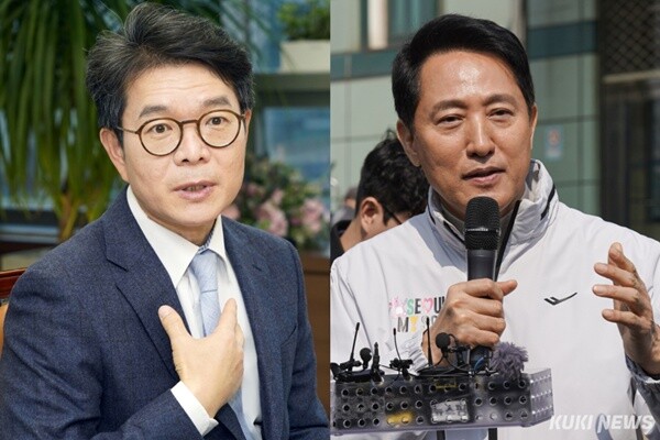 왼쪽부터 정원오 더불어민주당 서울시장 후보와 오세훈 국민의힘 서울시장 후보. 쿠키뉴스 자료사진