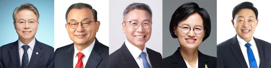 왼쪽부터 전남광주통합특별시장 선거 더불어민주당 민형배, 국민의힘 이정현, 진보당 이종욱, 정의당 강은미, 무소속 김광만 후보 /중앙선거관리위원회