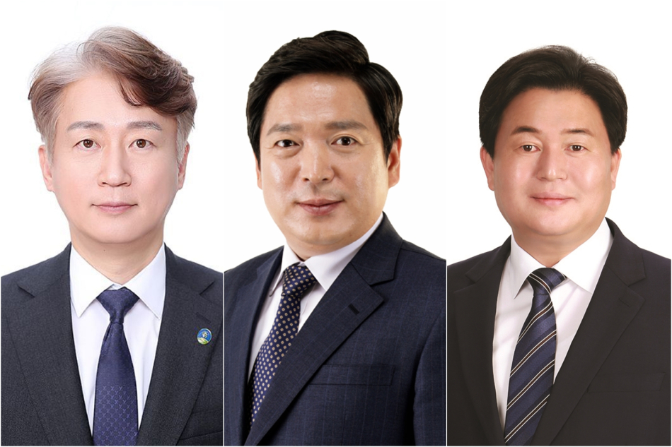 6·3 지방선거에서 단독출마·정수 미달 등으로 무투표 당선된 김이강 광주 서구청장(왼쪽부터), 김병내 광주 남구청장, 임병택 경기 시흥시장 후보. 중앙선관위 제공