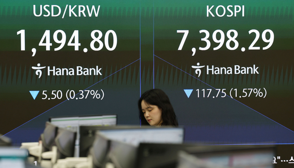 19일 서울 중구 하나은행 딜링룸 현황판. 이날 원·달러 환율은 6.5원 내린 1493.8원에 거래를 시작했다. 연합뉴스