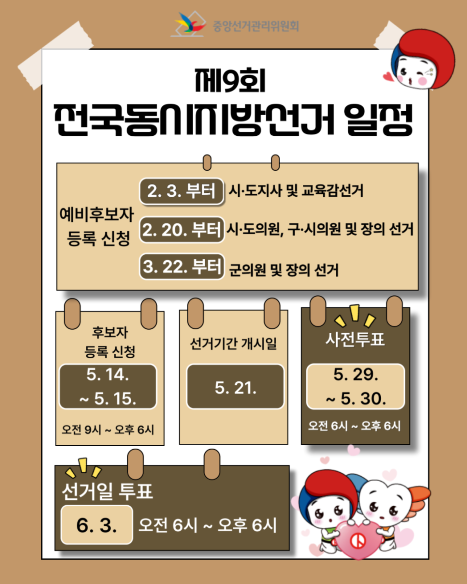 6.3지방선거 일정. 중앙선관위
