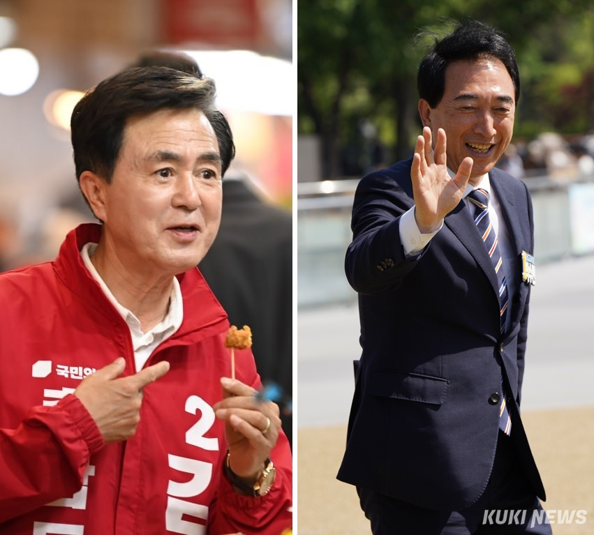 김태흠 국민의힘 충남도지사 후보(왼쪽)와 박수현 더불어민주당 충남도지사 후보.