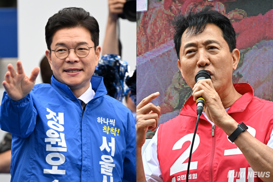 정원오(왼쪽부터) 더불어민주당 서울시장 후보, 오세훈 국민의힘 서울시장 후보. 임은재·남동균 기자