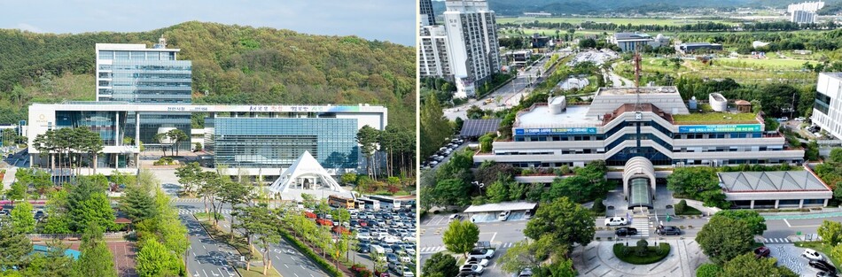 천안시청(왼쪽)과 아산시청.