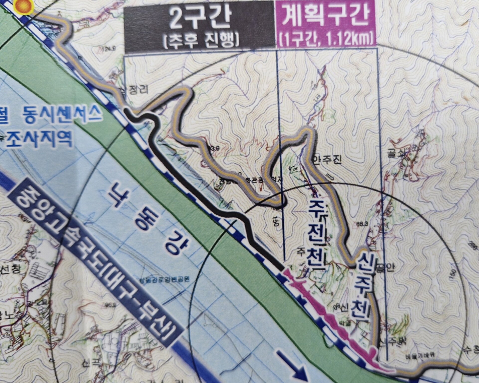 양산시 낙동강 강변경관도로 개설사업 노선도. 신정윤 기자