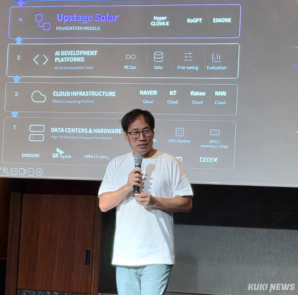 16일 서울 여의도 콘래드 호텔에서 열린 업스테이지 미디어 데이에서 김성훈 업스테이지 대표가 기자들에게 향후 계획에 대해 설명하고 있다. 이혜민 기자