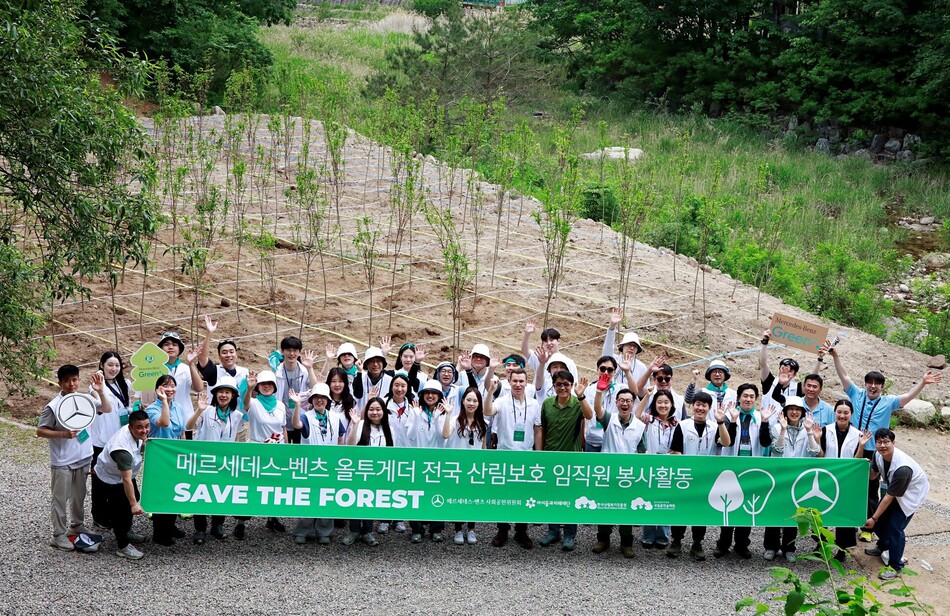 춘천숲체원에서 진행한 산림보호 봉사활동 ‘세이브 더 포레스트‘ 현장. 메르세데스-벤츠 제공.