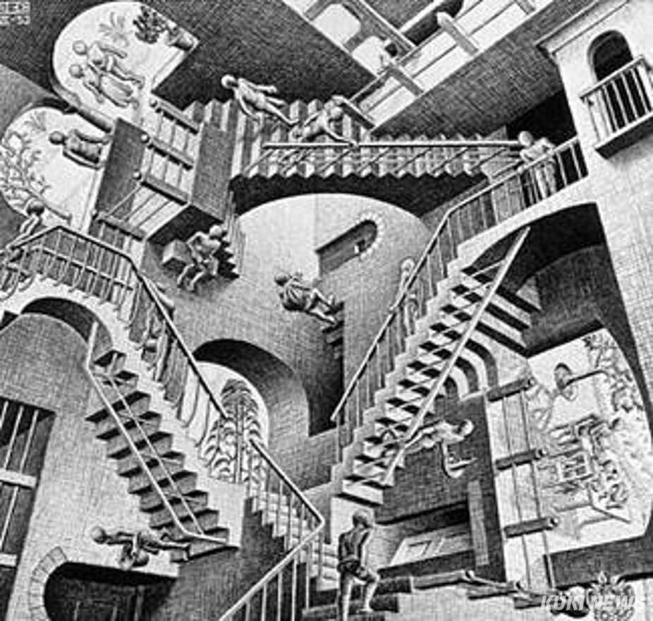 MC 에셔(Escher, 1898~1972), 상대성, 1953, 석판화, 27.7x29.2cm