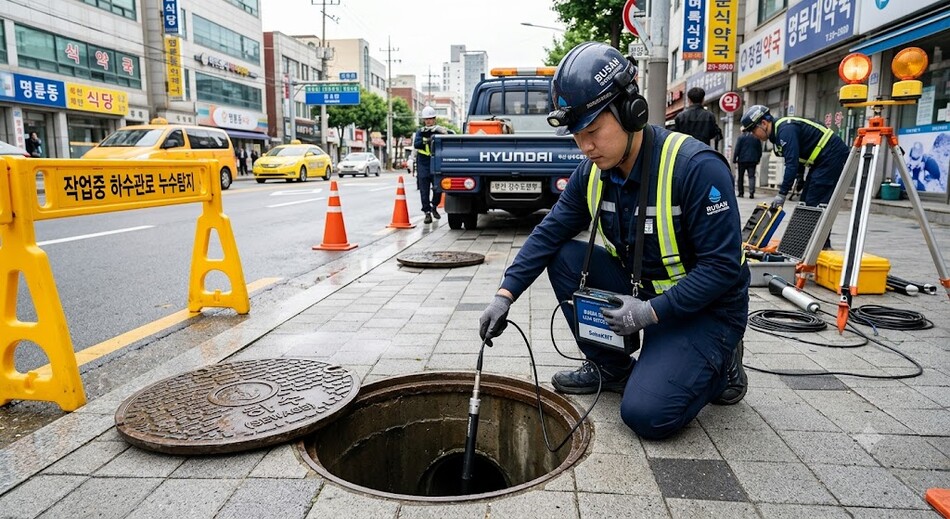 하수관로 누수탐지 작업. AI 이미지