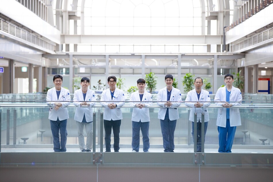 국민건강보험 일산병원 쇼크앤트라우마팀. (왼쪽부터) 장지영 교수, 박관훈 교수, 이성호 교수, 이강윤 교수, 신민철 전임의, 조일 전임의, 윤한길 전담간호사. 국민건강보험 일산병원 제공