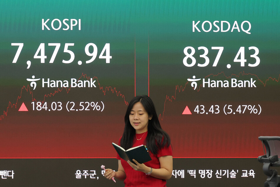 10일 오후 서울 중구 하나은행 딜링룸에 이날 지수가 표시되고 있다. 연합뉴스