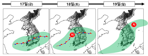 전남광주 지역에 이번 주말까지 최대 100㎜ 이상의 많은 비가 예보된 가운데 해안 저지대 침수와 폭풍해일 가능성까지 제기돼 각별한 주의가 요구된다. /광주지방기상청